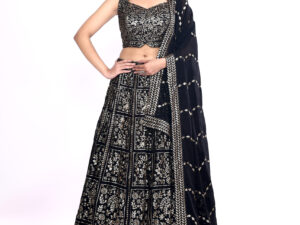 Black Embroidered Lehenga Choli Set with Dupatta for Women | Designer Ethnic Wedding Lehenga