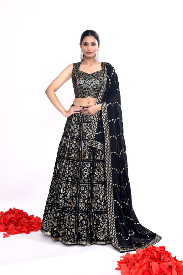 Black Embroidered Lehenga Choli Set with Dupatta for Women | Designer Ethnic Wedding Lehenga