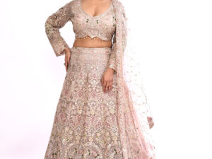 Blush Pink Heavy Embroidered Bridal Lehenga Set with Dupatta