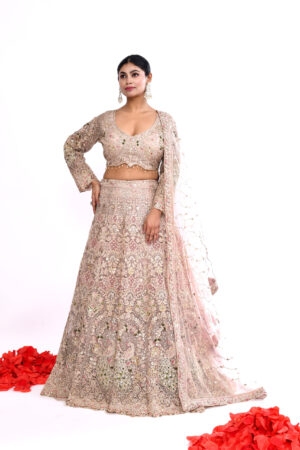 Blush Pink Heavy Embroidered Bridal Lehenga Set with Dupatta