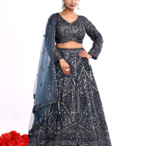 Midnight Blue Heavy Embroidered Lehenga Set with Dupatta