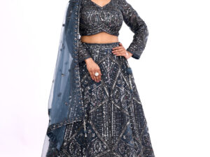 Midnight Blue Heavy Embroidered Lehenga Set with Dupatta