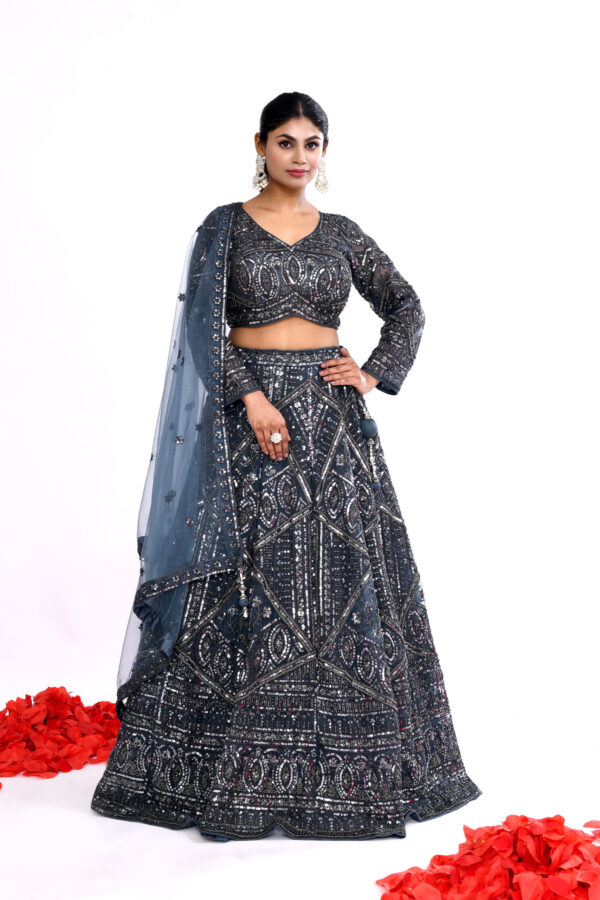 Midnight Blue Heavy Embroidered Lehenga Set with Dupatta