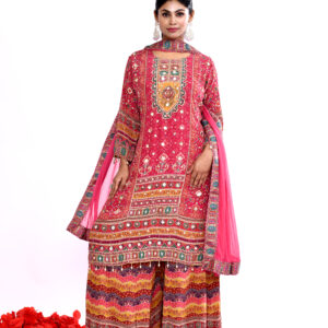 Red Printed Kurta Palazzo Set with Dupatta for Women | Ethnic Festive Straight Kurta Set