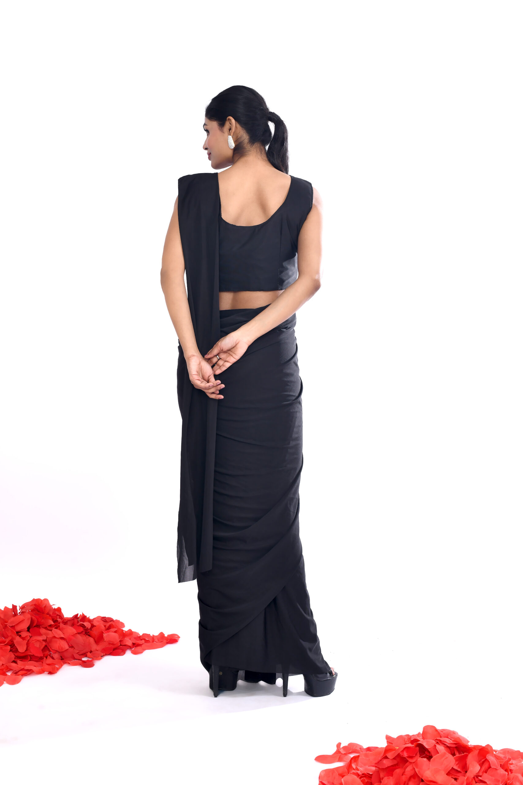 Black Drape Saree - Image 4