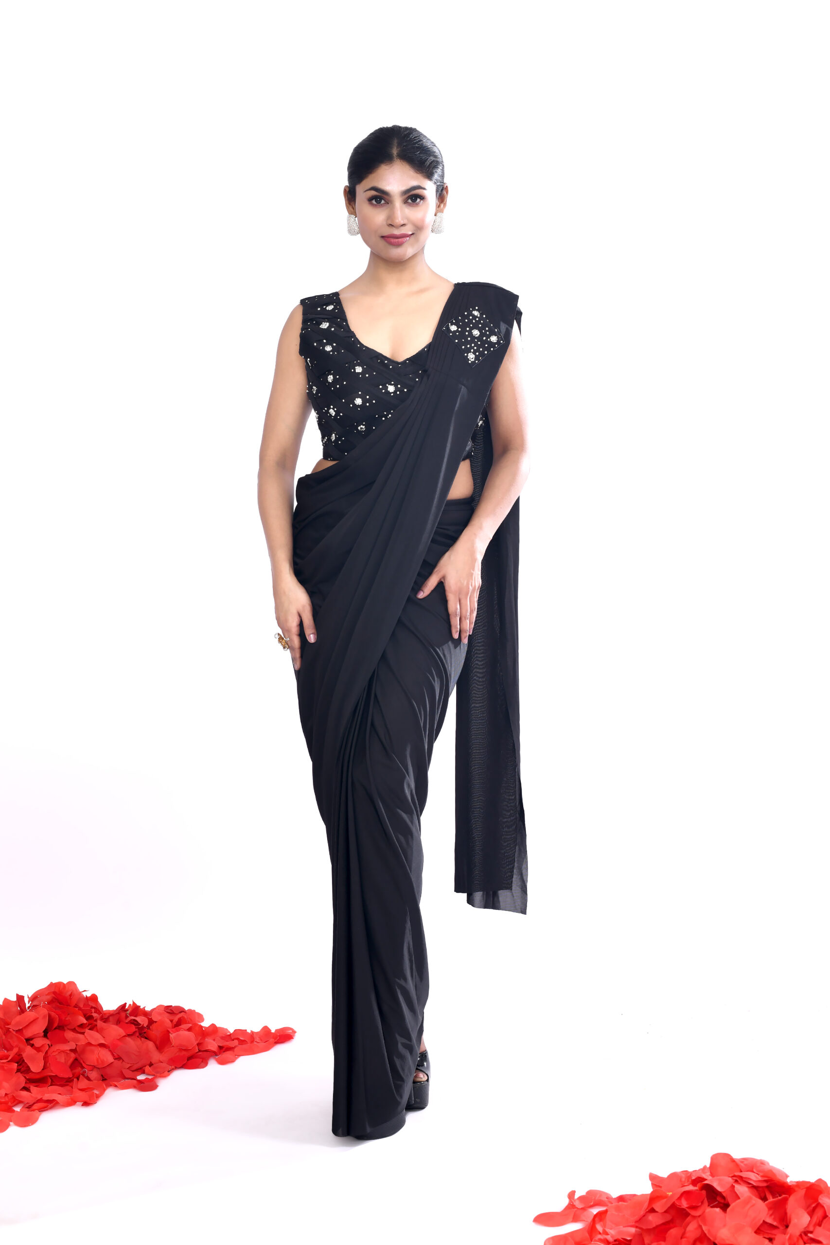 Black Drape Saree - Image 2