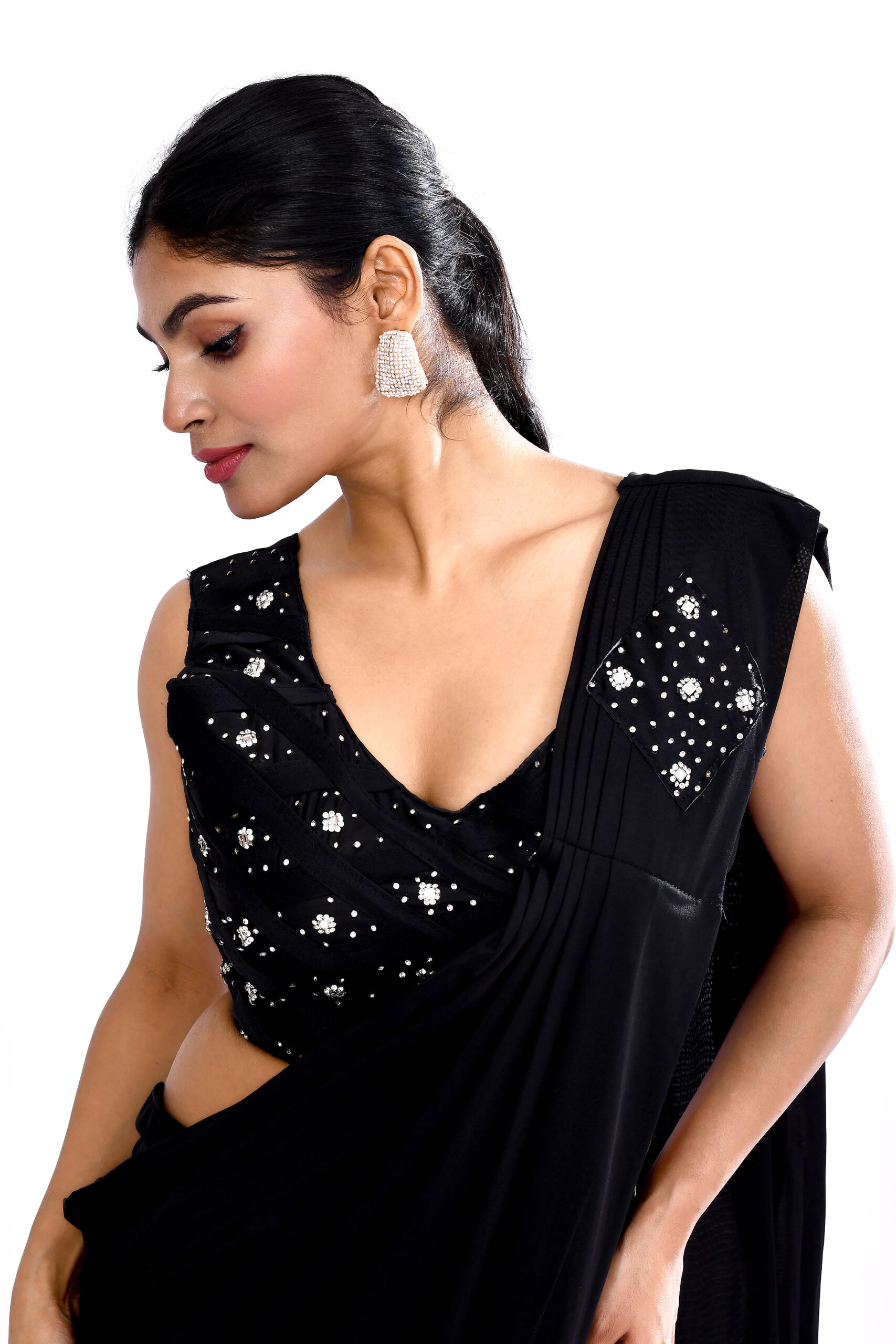 Black Drape Saree - Image 3