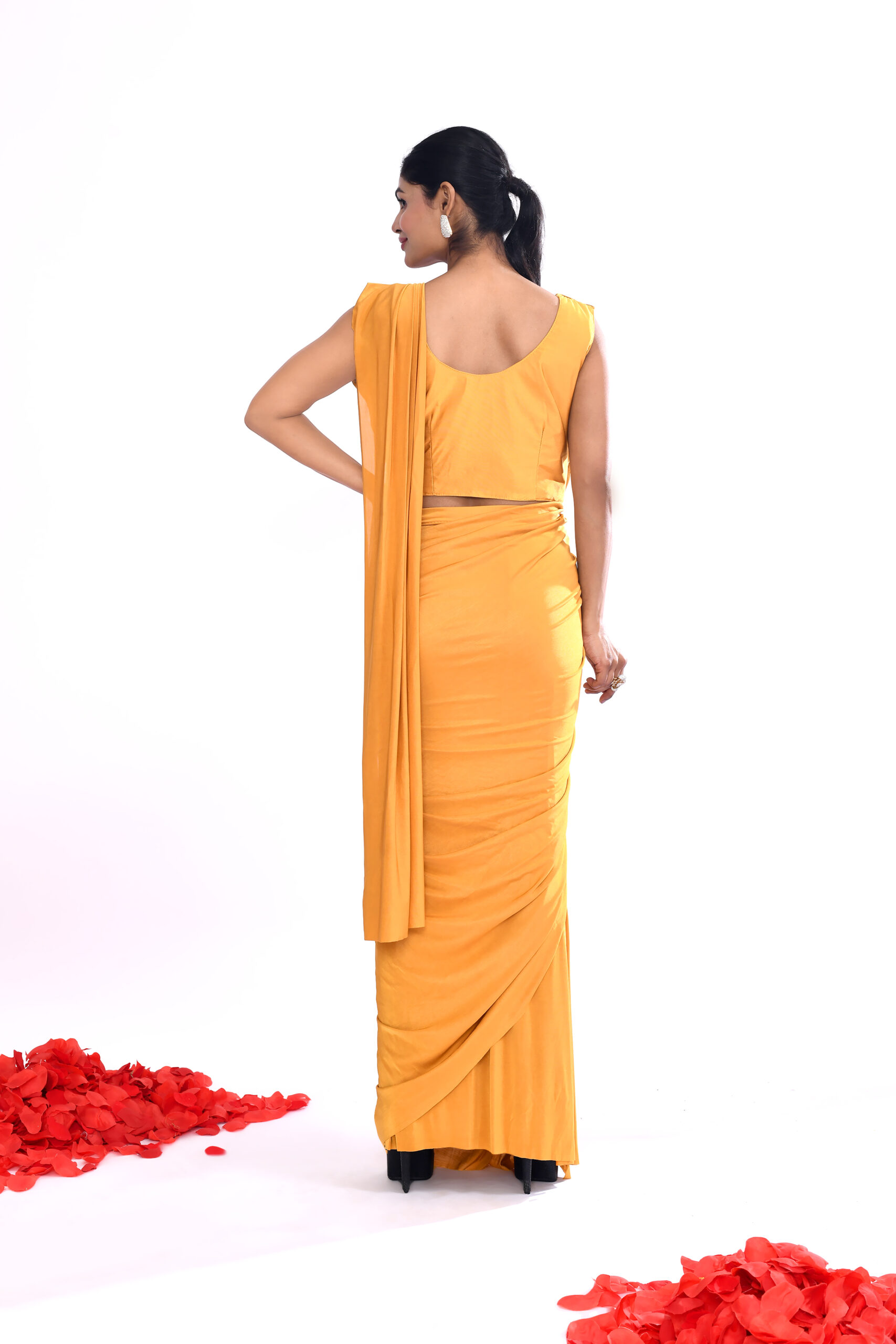 Mustard Yellow Drape Saree - Image 4