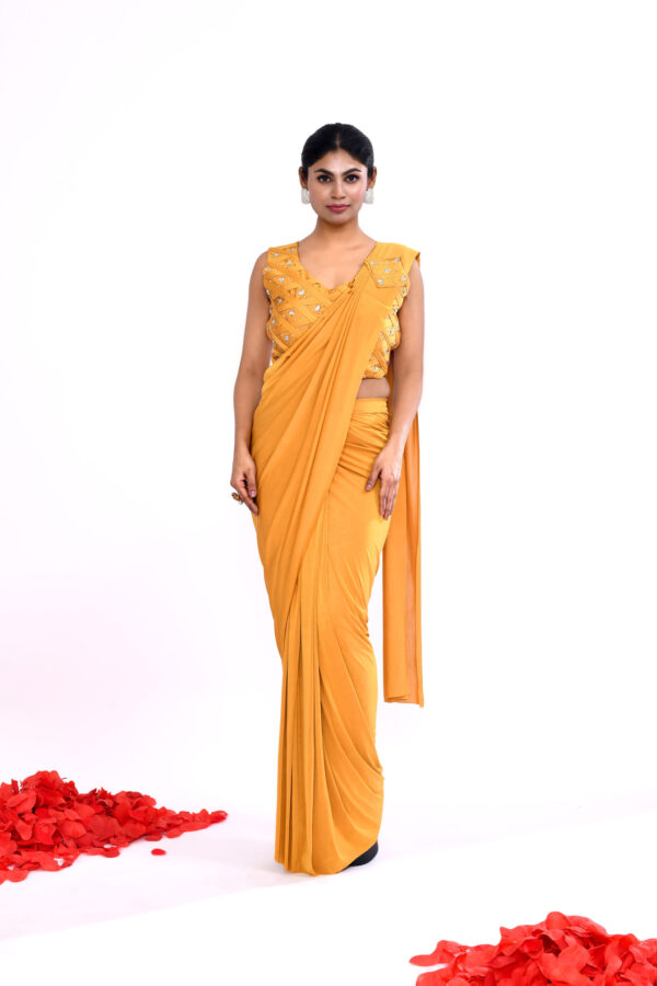 Mustard Yellow Drape Saree