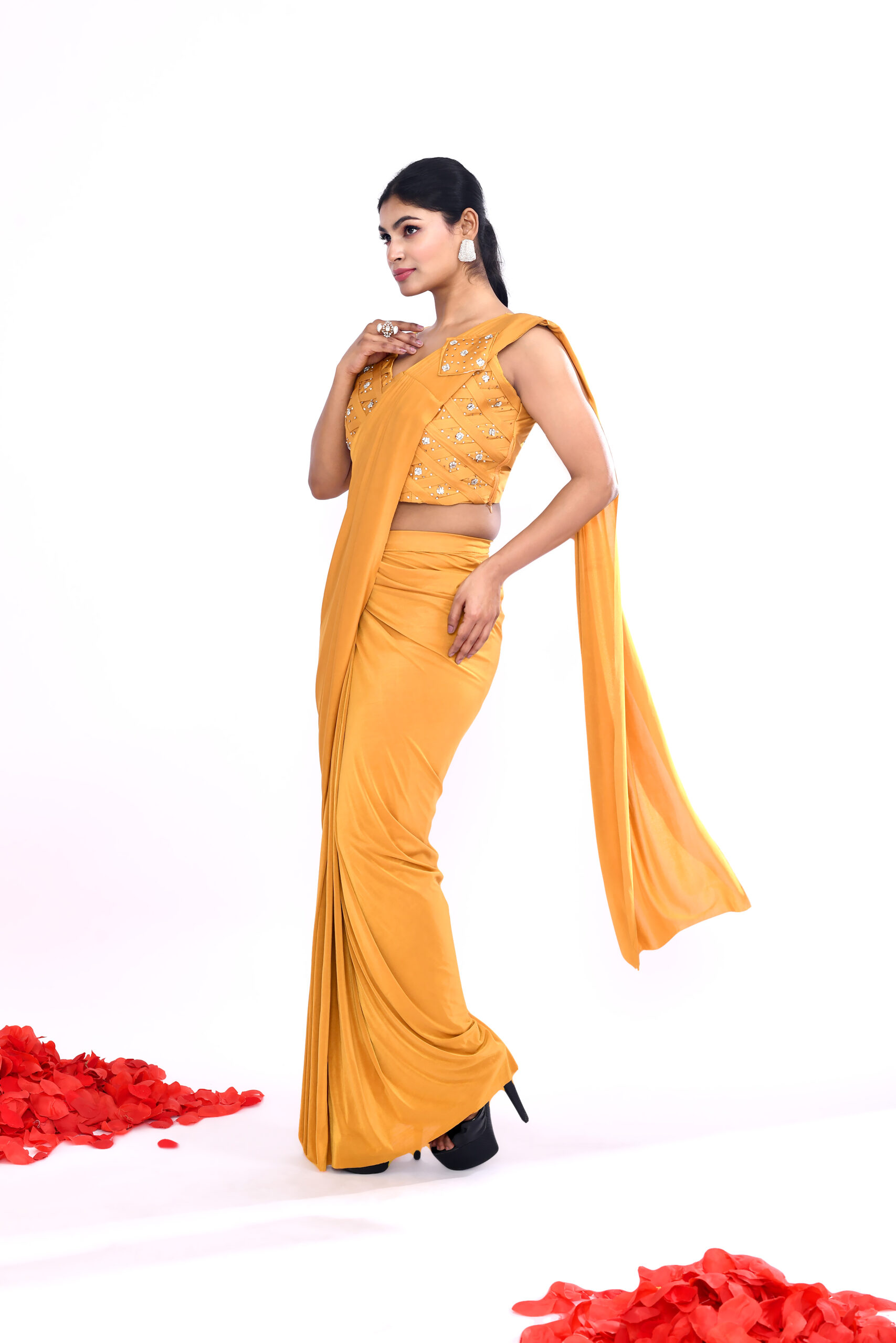 Mustard Yellow Drape Saree - Image 2