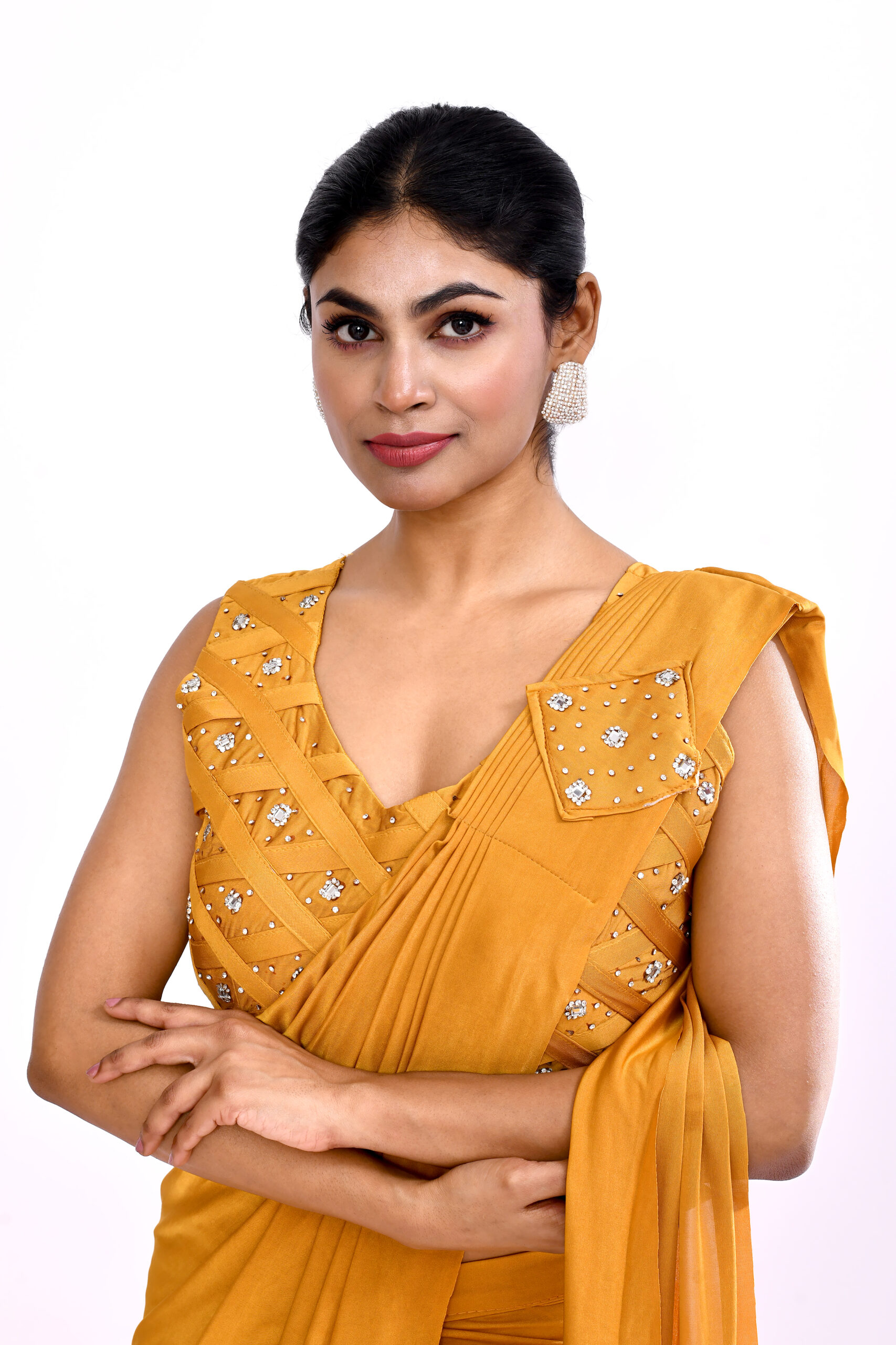 Mustard Yellow Drape Saree - Image 3
