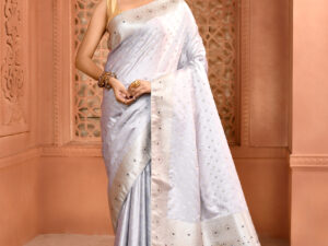 Grey Banarasi Silk Saree with Meenakari work