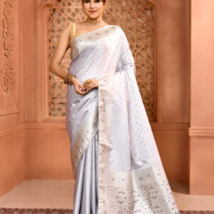 Grey Banarasi Silk Saree with Meenakari work