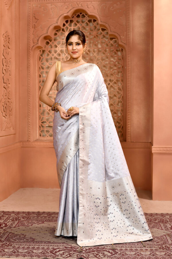 Grey Banarasi Silk Saree with Meenakari work