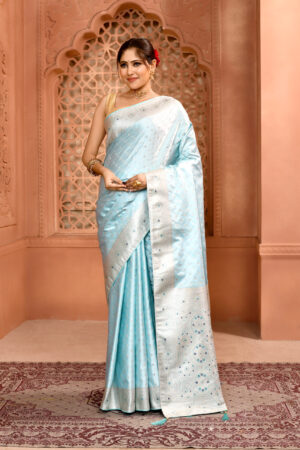 Sea Green Banarasi Silk Saree with Meenakari work
