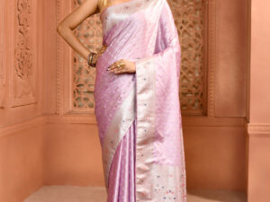 Lavender Banarasi Silk Saree with Meenakari work