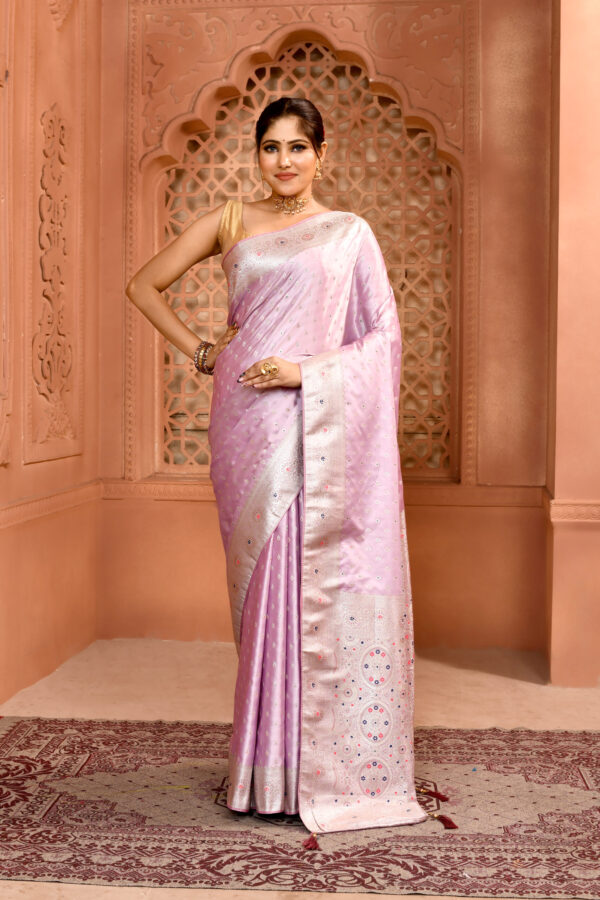 Lavender Banarasi Silk Saree with Meenakari work