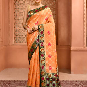 Pestel Orange Khaddi Georgette Bandhej work premium saree