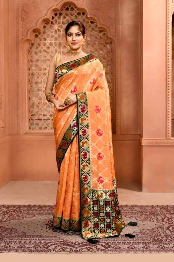 Pestel Orange Khaddi Georgette Bandhej work premium saree