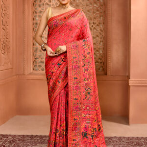 Peach Pink Pashmina Silk Saree with Cutdan Work