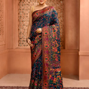 Royal Blue Pashmina Silk Saree with cutdana work
