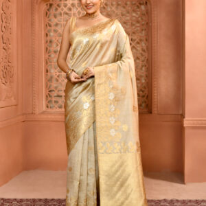 Golden Toned Pure Muga Silk Saree with open par border