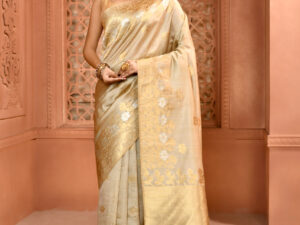 Golden Toned Pure Muga Silk Saree with open par border