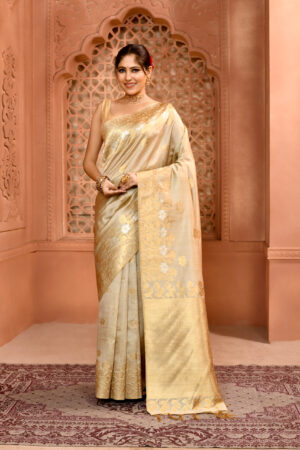 Golden Toned Pure Muga Silk Saree with open par border