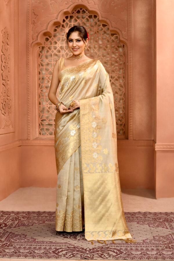 Golden Toned Pure Muga Silk Saree with open par border