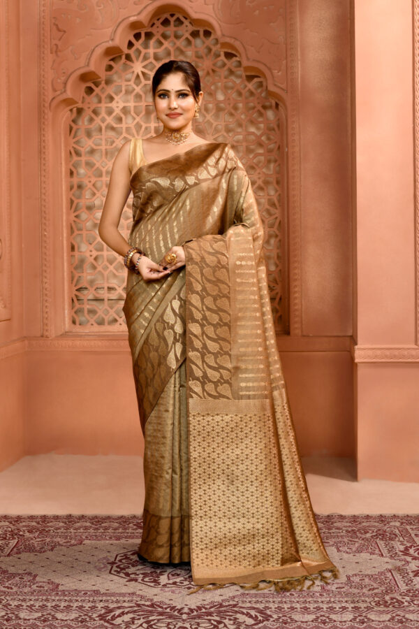 Bottle Green Pure Muga Silk Saree with open par Design