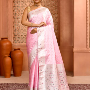 Powder Pink Banarasi Silk Saree with Meenakari work