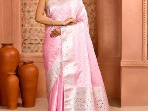 Powder Pink Banarasi Silk Saree with Meenakari work