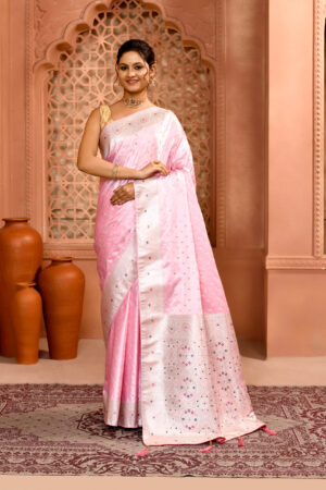 Powder Pink Banarasi Silk Saree with Meenakari work