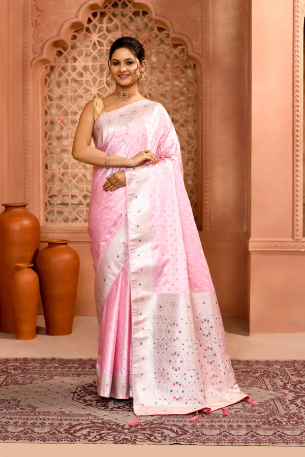 Powder Pink Banarasi Silk Saree with Meenakari work