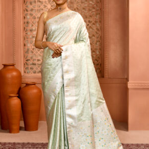 Mint Banarasi Silk Saree With Meenakari Work