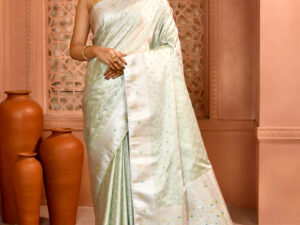 Mint Banarasi Silk Saree With Meenakari Work