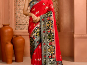 Red & Green Patola Premium Saree with elephant work