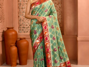 Mint Khaddi Georgette Bandhej work premium saree