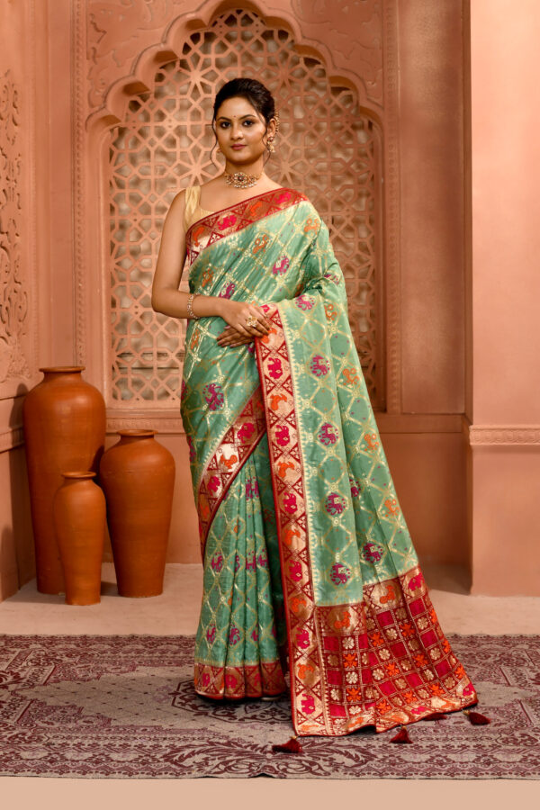 Mint Khaddi Georgette Bandhej work premium saree