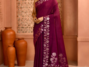 Marron Handloom Open Par Border Saree