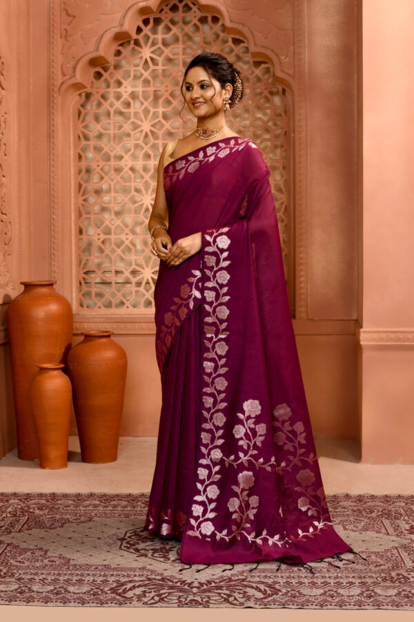 Marron Handloom Open Par Border Saree