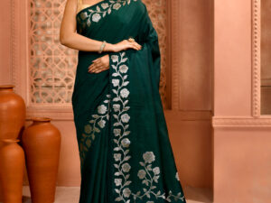 Bottle Green Handloom Open Par Border Saree