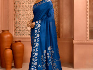 Blue Handloom Open Par Border Saree
