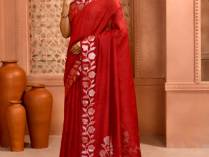 Red Handloom Open Par Border Saree