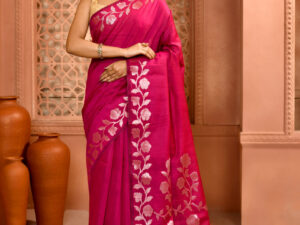Rani Pink Handloom Open Par Bordar Saree